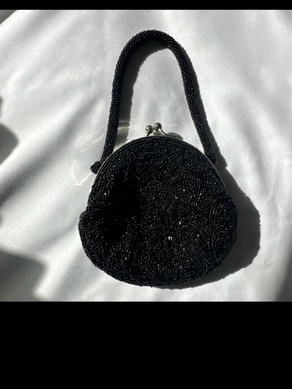 Black Beaded Round Handbag